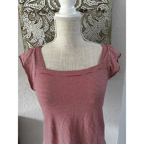 Loft Womens Red & White Striped Cap Sleeve Top Size SP - Picture 2 of 7